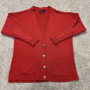 Helen Harper Cardigan Sweater Womens XL Red V Neck Button Front Pockets Knit